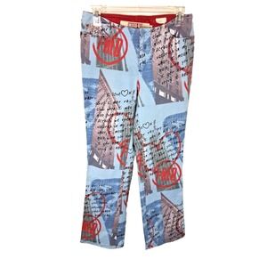 Vintage Japanese Denim Indigo Red All Over Graphic‎ Print Jeans Womens Size 6